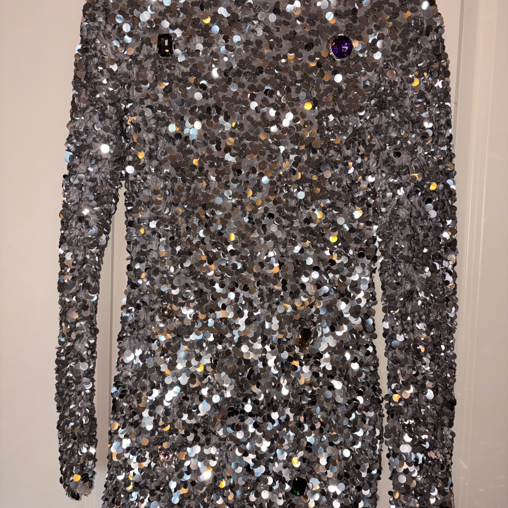 Cynthia Rowley Silver Sequin Long Sleeve Mini Dress